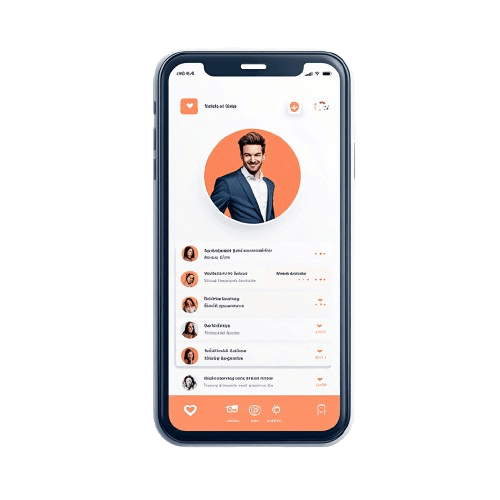Modern dating app user interface with profile cards and messaging features