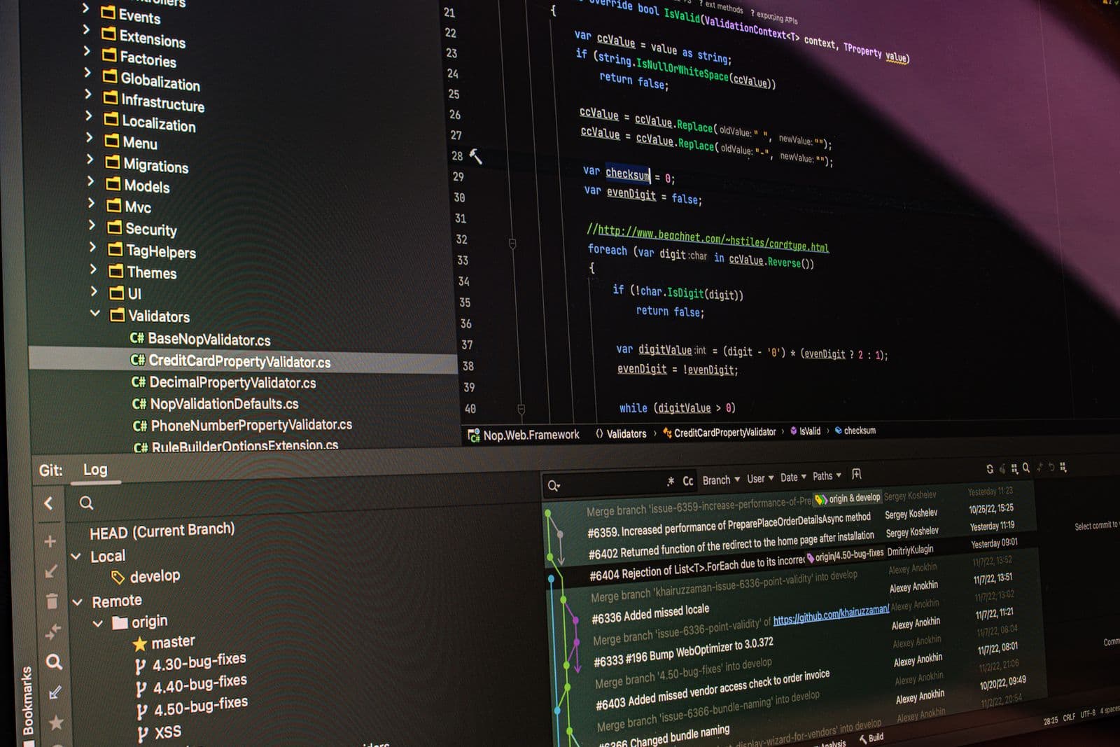 Close-up of a code editor showing a project's Extensions folder